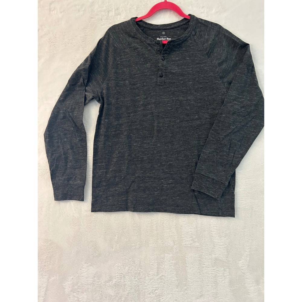 Hawker Rye Henley Shirt Mens Large Gray Long Sleeve Essential Tee Cotton Raglan